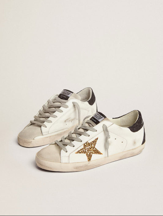 Super-Star Femme – Cuir Nappa & Paillettes Dorées